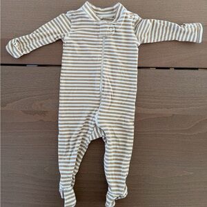 Quincy Mae Beige and White Striped Footie Onepiece